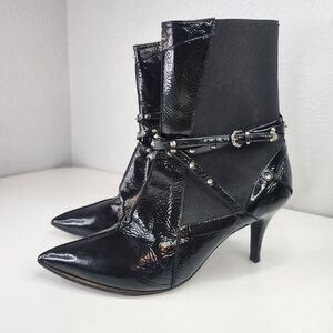 Rare Materia Prima by Goffredo Fantini Black Patent Leather Ankle Boots 7.5 IT